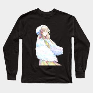 Cute Anime Girl in Feather Mantle Long Sleeve T-Shirt